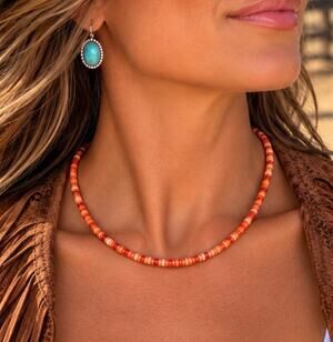 Orange Spiny Oyster Shell Heishi Necklace – 16-Inch Southwestern Style